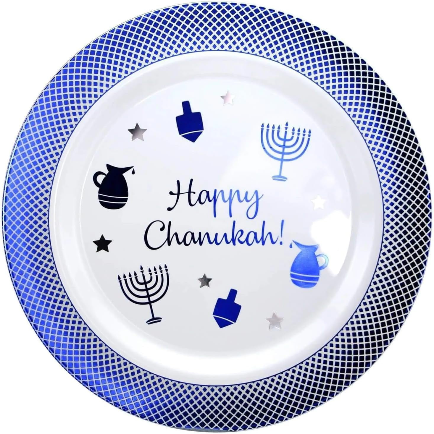 EcoQuality 7.5" inch Round Plastic Plates White Hanukkah Dessert Plates