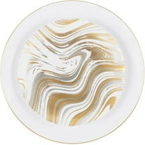 EcoQuality 7.5 inch Salad Plate and 10 inch Dinner Round White Plastic Plates with Gold and Silver Curve Design - Disposable, Heavy Duty, Elegant, Durable, Versatile Plates for Everday Use (16)