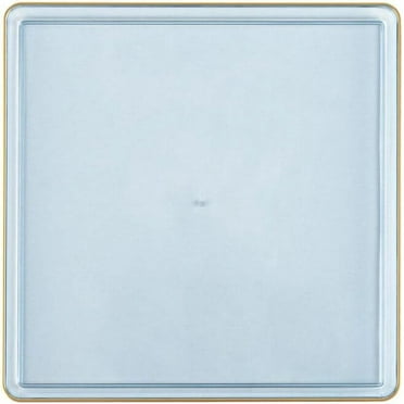 EcoQuality 7.75" inch Disposable Square Translucent Blue Plastic Plates with Gold Rim, China Like Party Plates, Heavy Duty Dessert Plate, Salads, Weddings, Baby Showers, Catering, Non Toxic (10)