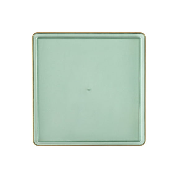 EcoQuality 7.75" inch Disposable Square Translucent Green Plastic Plates with Gold Rim, China Like Party Plates, Heavy Duty Dessert Plate, Salads, Weddings, Baby Showers, Catering, Non Toxic (10)