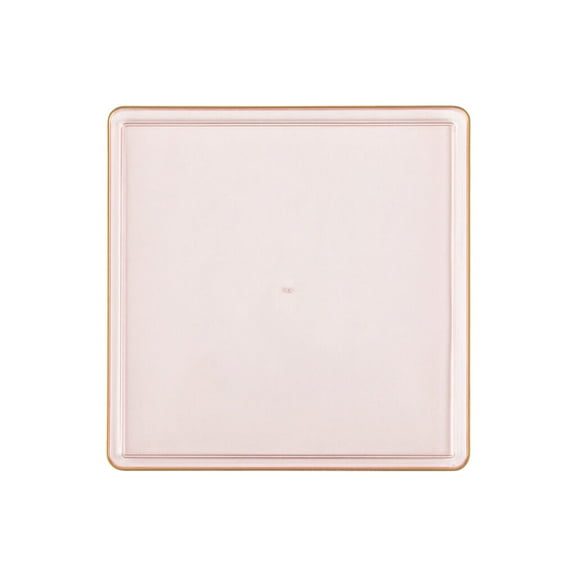EcoQuality 7.75" inch Disposable Square Translucent Pink Plastic Plates with Gold Rim, China Like Party Plates, Heavy Duty Dessert Plate, Salads, Weddings, Baby Showers, Catering, Non Toxic (10)