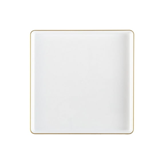 EcoQuality 7.75" inch Disposable Square Translucent White Plastic Plates with Gold Rim, China Like Party Plates, Heavy Duty Dessert Plate, Salads, Weddings, Baby Showers, Catering, Non Toxic (120)