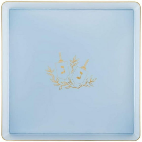 EcoQuality 7.75" inch Square Plastic Plates Heavy Duty Plastic Hanukkah Dinner Plates with Blue Gold Chanukah Design Hanukkah Party Disposable Charger Plate China Like Plastic Salad Plate (8 Pack)