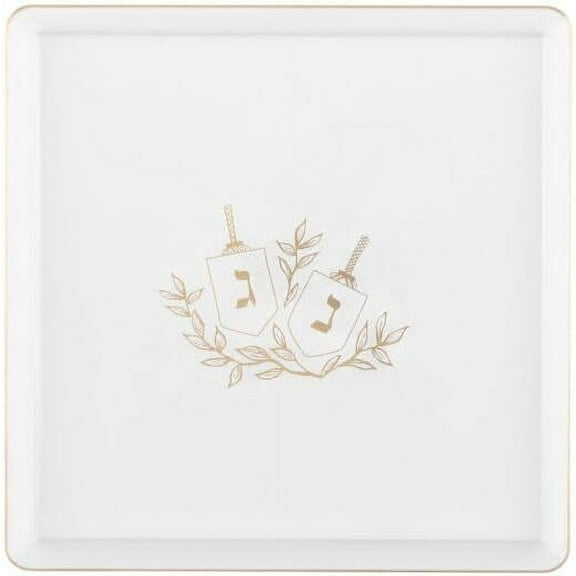 EcoQuality 7.75" inch Square Plastic Plates Heavy Duty Plastic Hanukkah Dinner Plates with Clear Gold Chanukah Design Hanukkah Party Disposable Charger Plate China Like Plastic Salad Plate (40 Pack)