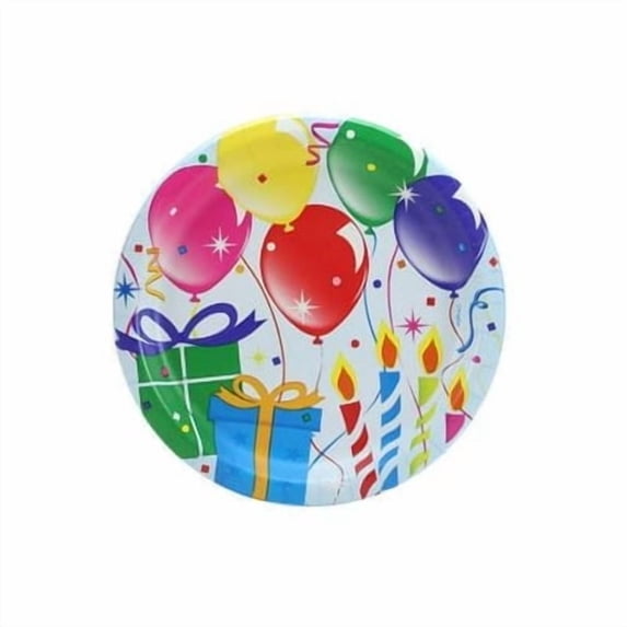 EcoQuality 7 inch Birthday Balloons Round Plastic Plate – Disposable Plate for Appetizers, Salads, Desserts, Parties, Catering, Weddings, Buffets, Everyday Use, Tableware for Events (72)