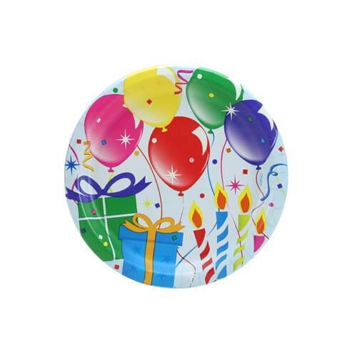 EcoQuality 7" inch Disposable Round Birthday Balloons Plastic Serving Plates, China Like Party Plates, Heavy Duty Dinner Serving Plate, Platter, Weddings, Baby Showers, Catering, Non Toxic (48)