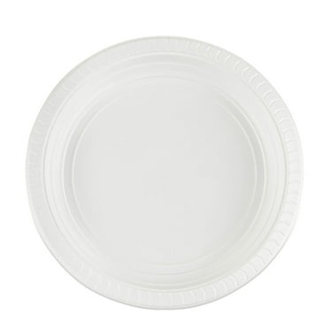 EcoQuality 7" inch Disposable Round White Plastic Serving Plates, China Like Party Plates, Heavy Duty Dinner Serving Plate, Platter, Weddings, Baby Showers, Catering, Non Toxic (10)