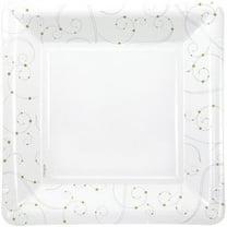EcoQuality 7" inch Disposable Square BSwirls & Pearls Plastic Serving Plates, China Like Party Plates, Heavy Duty Dinner Serving Plate, Platter, Weddings, Baby Showers, Catering, Non Toxic (12)