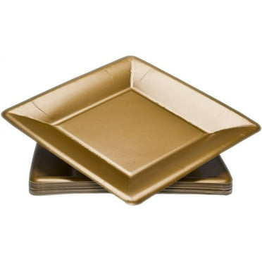 EcoQuality 7" inch Disposable Square Solid Gold Plastic Serving Plates, China Like Party Plates, Heavy Duty Dinner Serving Plate, Platter, Weddings, Baby Showers, Catering, Non Toxic (24)