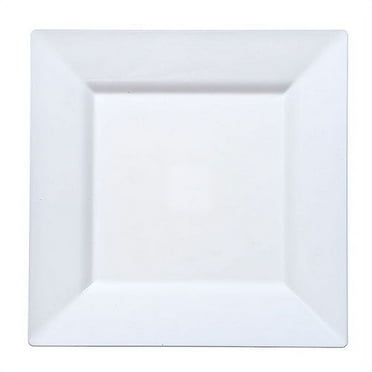 EcoQuality 7" inch Disposable Square Solid Pearl White Plastic Serving Plates, China Like Party Plates, Heavy Duty Dinner Serving Plate, Platter, Weddings, Baby Showers, Catering, Non Toxic (24)