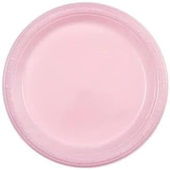 EcoQuality 7 inch Pink Round Plastic Salad Plates, Disposable Party Plates for Appetizers, Desserts, Catering & Events (50)
