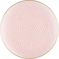 EcoQuality 7" inch Round Hammered Translucent Pink Plastic Plates with Gold Rim - China Like Party Plates, Heavy Duty Large Disposable Dinner Charger Salad Plate Weddings, Serveware (10 Pack)
