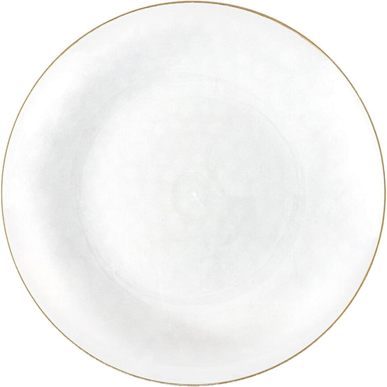 EcoQuality 7 inch Round Hammered Translucent White Plastic Dinner Plates with Gold Rim China Like Party Plates Heavy Duty Large Disposable Charger