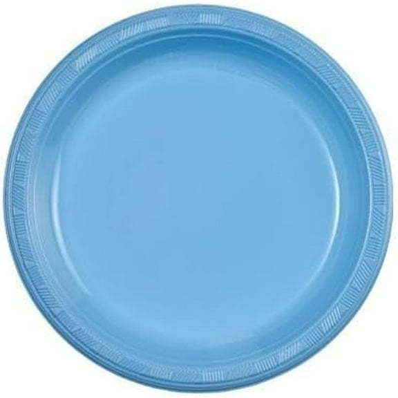 EcoQuality 7 inch Round Light Blue Plastic Salad Plates – Heavy-Duty Disposable Party Plates for Birthdays, BBQs, Picnics & Events – for Catering, Weddings, and Holiday Gatherings
