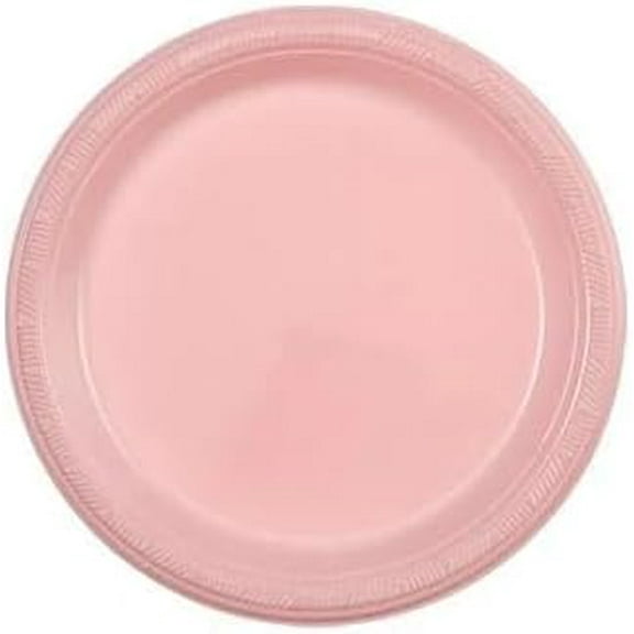 EcoQuality 7 inch Round Pink Plastic Salad Plates – Heavy-Duty Disposable Party Plates for Birthdays, BBQs, Picnics & Events – for Catering, Weddings, and Holiday Gatherings (360)
