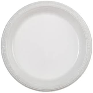 EcoQuality 7 inch Round White Plastic Salad Plates – Heavy-Duty Disposable Party Plates for Birthdays, BBQs, Picnics & Events – for Catering, Weddings, and Holiday Gatherings (15)