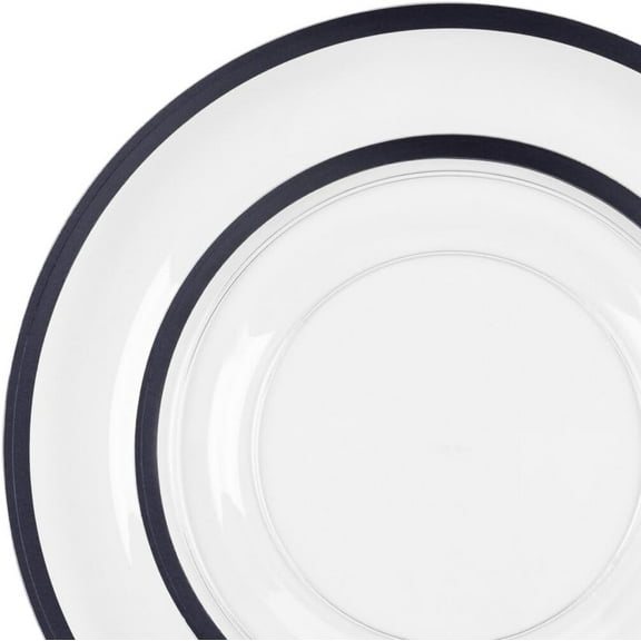 EcoQuality 7 inch Salad Plate and 10 inch Dinner Round Clear Plastic Plates with Black Rim - Disposable, Heavy Duty, Elegant, Durable, Versatile Plates for Everyday Use (32)
