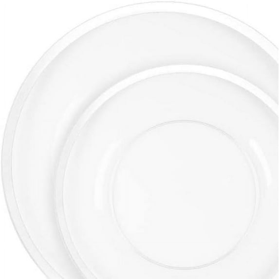 EcoQuality 7 inch Salad Plates and 10 inch Dinner Round Clear Plastic Plates with White Rim - Disposable, Heavy Duty, Elegant, Durable, Versatile Plates for Everday Use, and Stylish Tableware (128)