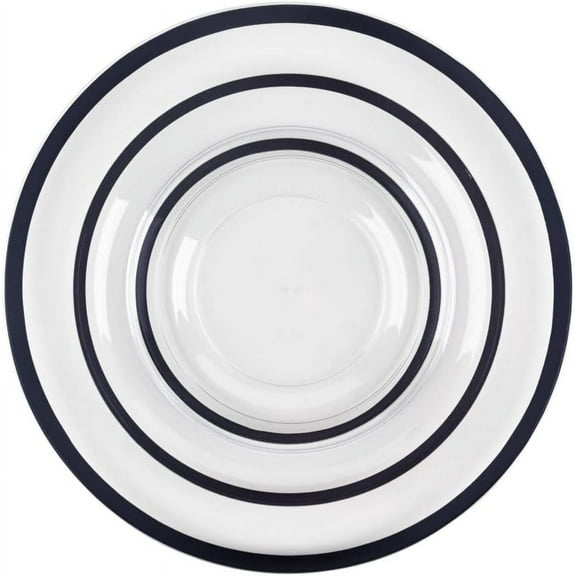 EcoQuality 7 inch Salad Plates, 10 inch Dinner Plates, 13 inch Charger Combo Set Round Clear Plastic Plates with Black Rim - Disposable, Heavy Duty, Elegant, Durable (24)