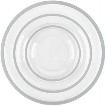 EcoQuality 7" inch Salad Plates, 10" inch Dinner Plates, 13" inch Charger Round Combo Set Clear Plastic Plates with Silver Rim - Disposable, Heavy Duty, Elegant, Durable, Versatile Plates (24)