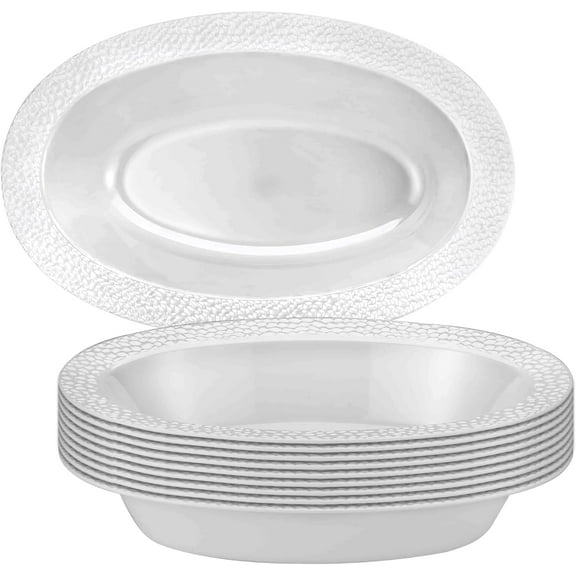 EcoQuality 7oz Pebbled Pearl Oval Bowl – Disposable, Durable, and Elegant Serveware, Reusable Plastic Serving Bowl for Salads, Desserts & Snacks – Tableware Weddings, Parties, Catering (10)
