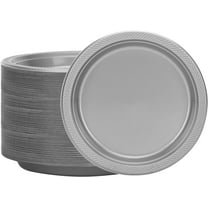 EcoQuality 8.5" inch Disposable Round Silver Dots Plastic Serving Plates, China Like Party Plates, Heavy Duty Dinner Serving Plate, Platter, Weddings, Baby Showers, Catering, Non Toxic (18)