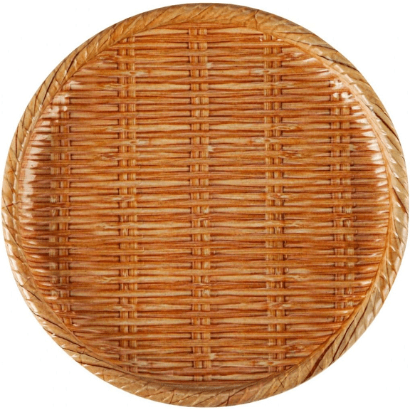 EcoQuality 8 Inch Round Wooden Plate  Round Serving Plate Brown Woven Style Design Tableware Display Plate for Food Presentation and Serving for Office, Travel, Catering, Party and Events (12)