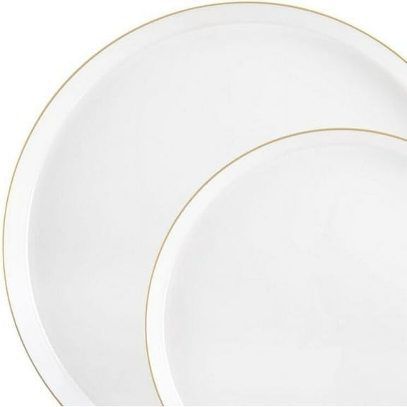 EcoQuality 8 inch Salad Plate and 10 inch Dinner Transparent White Plates with Gold Rim – Disposable, Elegant, Versatile Plates for Everyday Use, Special Occasions, Stylish Tableware (20)