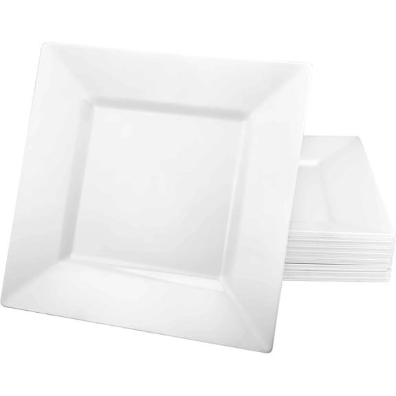 EcoQuality 8 inch White Pearl Square Salad Plate – Elegant Disposable Plastic Dinner Plate for Weddings, Parties, Catering, and Buffets Durable & Reusable Tableware Food-Safe BPA-Free Design (30)