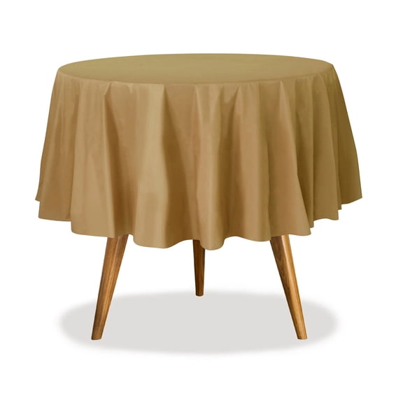 EcoQuality 84" Gold Round Tablecover - Durable Tablecloth - Table Cover for Dining, Buffet Parties and Camping (6)