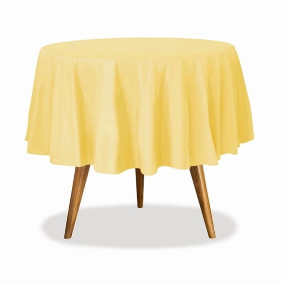 EcoQuality 84" Yellow Round Tablecover - Durable Tablecloth - Table Cover for Dining, Buffet Parties and Camping (1)