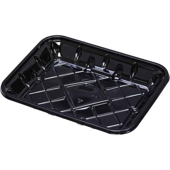 EcoQuality 9.25 x 7.25 x 1.25 Inch 4P Black Meat Tray (25 Pack)