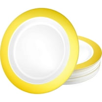 EcoQuality 9 Inch White Dinner Plate with Gold Rim – Elegant Disposable Tableware for Weddings Parties and Events – Durable and Reusable Design – Perfect for Catering Buffets (10)