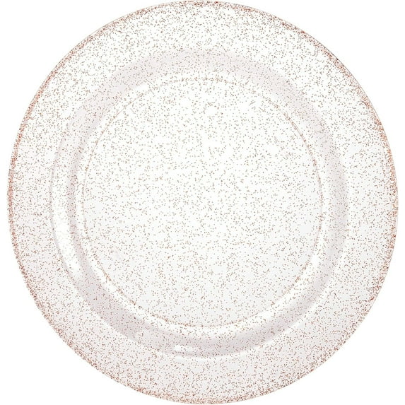 EcoQuality 9 Inches Rose Gold Plastic Round Dinner Plates with Glitter Design - Elegant Disposable Plates for Parties, Weddings, Events - Durable, Stylish, Reusable Tableware (60)