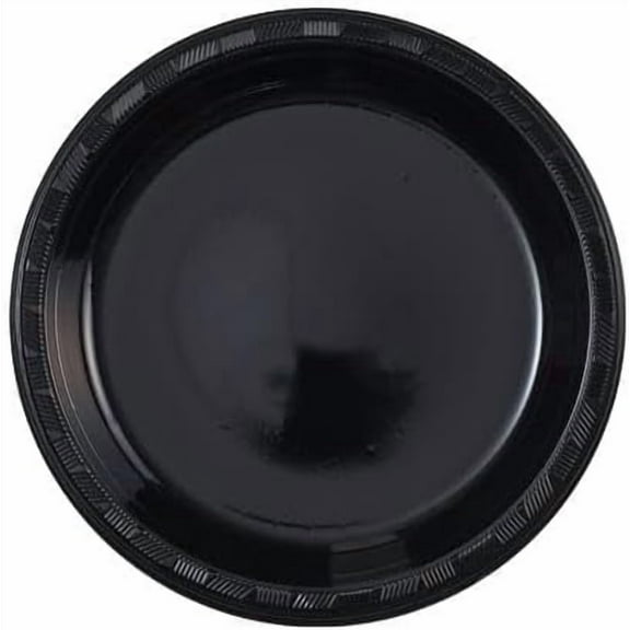EcoQuality 9 inch Round Black Plastic Dinner Plates – Heavy-Duty Disposable Party Plates for Birthdays, BBQs, Picnics & Events for Catering, Weddings, and Holiday Gatherings (10)