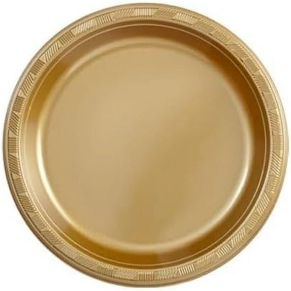 EcoQuality 9 inch Round Gold Plastic Dinner Plates – Heavy-Duty Disposable Party Plates for Birthdays, BBQs, Picnics & Events for Catering, Weddings, and Holiday Gatherings (10)