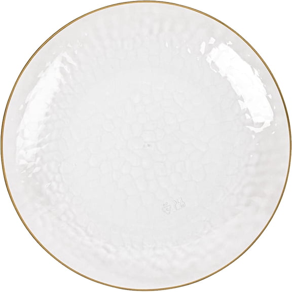 EcoQuality 9" inch Round Hammered Clear Plastic Dinner Plates with Gold Rim - China Like Party Plates, Heavy Duty Large Disposable Charger Salad Plate Weddings, Serveware, Tableware (10 Pack)