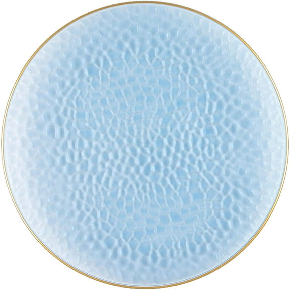 EcoQuality 9" inch Round Hammered Translucent Blue Plastic Plates with Gold Rim - China Like Party Plates, Heavy Duty Large Disposable Dinner Charger Salad Plate Weddings, Serveware (10 Pack)