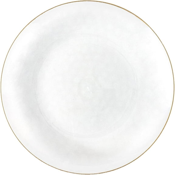 EcoQuality 9" inch Round Hammered Translucent White Plastic Dinner Plates with Gold Rim - China Like Party Plates, Heavy Duty Large Disposable Charger Salad Plate Weddings, Serveware (10 Pack)