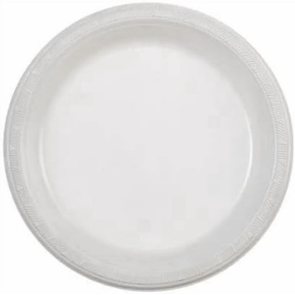 EcoQuality 9 inch Round White Plastic Dinner Plates – Heavy-Duty Disposable Party Plates for Birthdays, BBQs, Picnics & Events for Catering, Weddings, and Holiday Gatherings (10)