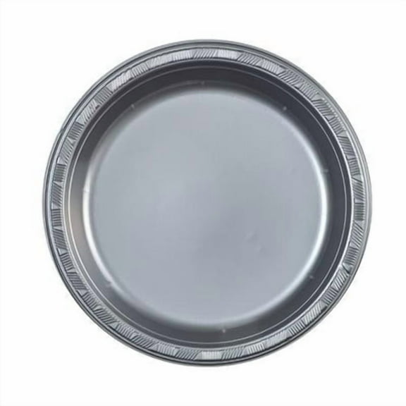 EcoQuality 9 inch Silver Round Plastic Plate Disposable Plate for Appetizers, Salads, Desserts, Parties, Catering, Weddings, Buffets, Everyday Use, Elegant Tableware for Events (250)