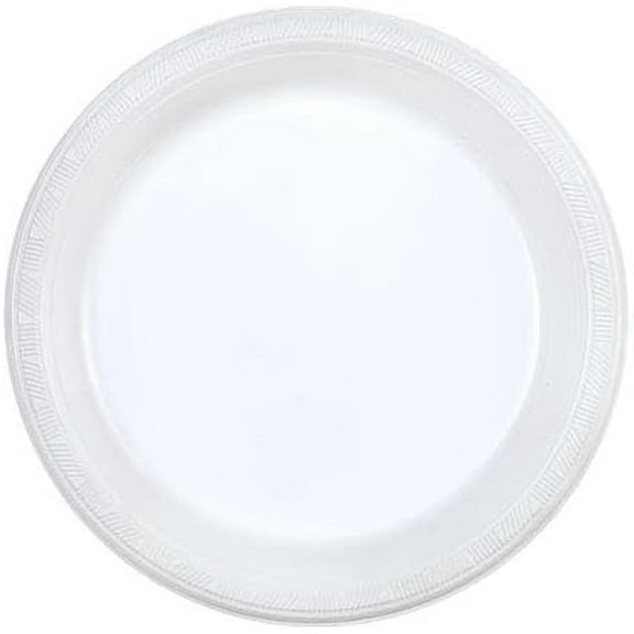 EcoQuality 9 inch White Round Dinner Plastic Plates – Disposable Elegant for Parties Weddings Catering Events Buffets Premium Sturdy for Hot and Cold Food Stylish Tableware (100)