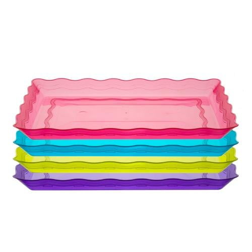 EcoQuality 9"x13" Assorted Color Wave Rectangle Tray Platter for Appetizers Desserts Snacks Fruits Catering Parties Events Buffet Food Display Elegant Plastic Tray (6)