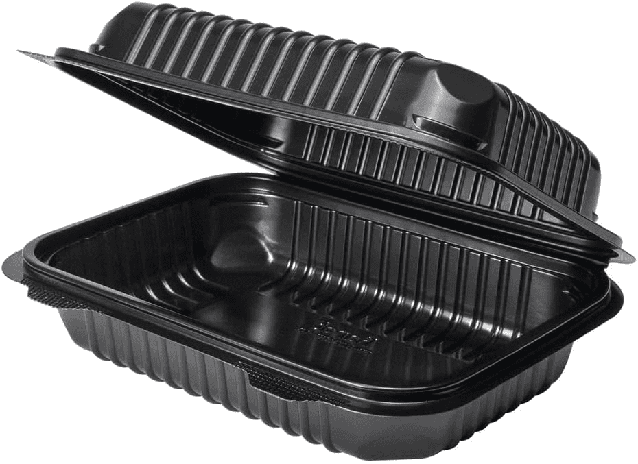 EcoQuality 9x6 Inch Black Plastic Disposable Hinged Clamshell Takeout ...