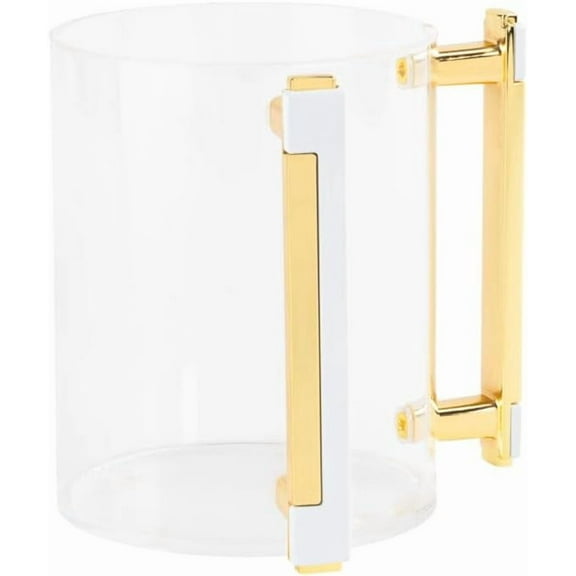 EcoQuality Acrylic Judaica Cup - Netilat Yadayim Hand Washing Cup - Modern Negel Vasser Dual Handle Wash Cup for Jewish Ritual - Reusable Cup with Handles - White and Gold (1, White/Gold)