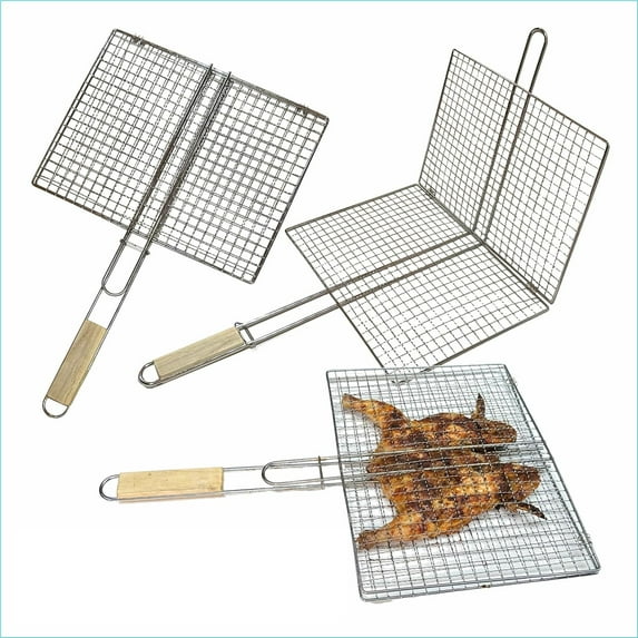 EcoQuality BBQ Grill Basket for Outdoor Grilling, Stainless Steel Fish Grilling Basket with Handle, BBQ Griller Accessory for Meat, Shrimp, Vegetables, Grilling Gifts, Outdoor, Camping (4 PACK)