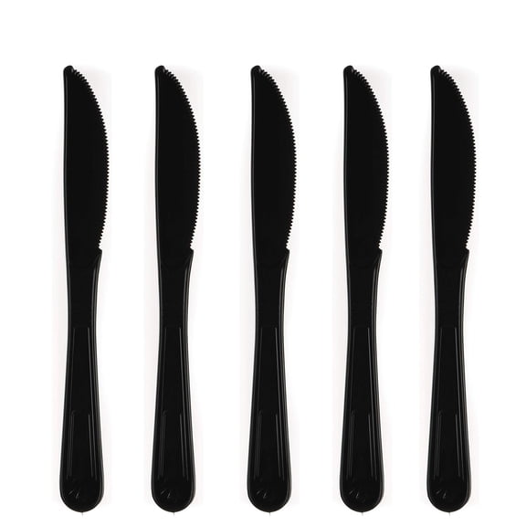 EcoQuality Black Disposable Plastic Knives - Heavy Weight Plastic Black Cutlery, Disposable Utensils, Silverware Perfect for Wedding, Birthday, Event Planning, Baby Shower, Anniversaries (32)