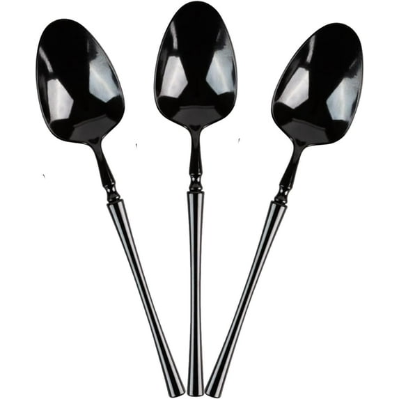 EcoQuality Black Disposable Plastic Teaspoons - Heavy Weight Plastic Black Cutlery, Disposable Utensils, Silverware Perfect for Wedding, Birthday, Event Planning, Baby Shower, Anniversaries (384)