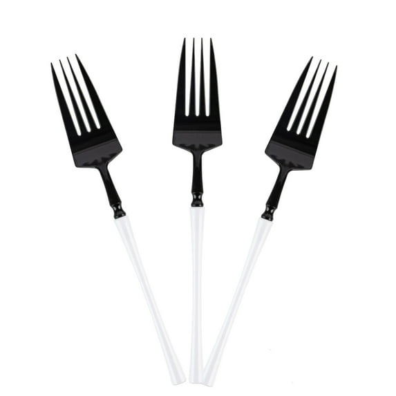 EcoQuality Black and White Disposable Plastic Dinner Forks - Plastic Black & White Cutlery Disposable Utensils Silverware Perfect for Wedding Birthday Event Planning Baby Shower Anniversaries (100)
