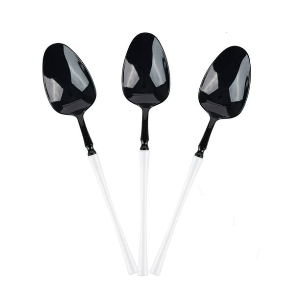 EcoQuality Black and White Disposable Plastic Soup Spoons - Plastic Black & White Cutlery Disposable Utensils Silverware Perfect for Wedding Birthday Event Planning Baby Shower Anniversaries (20)